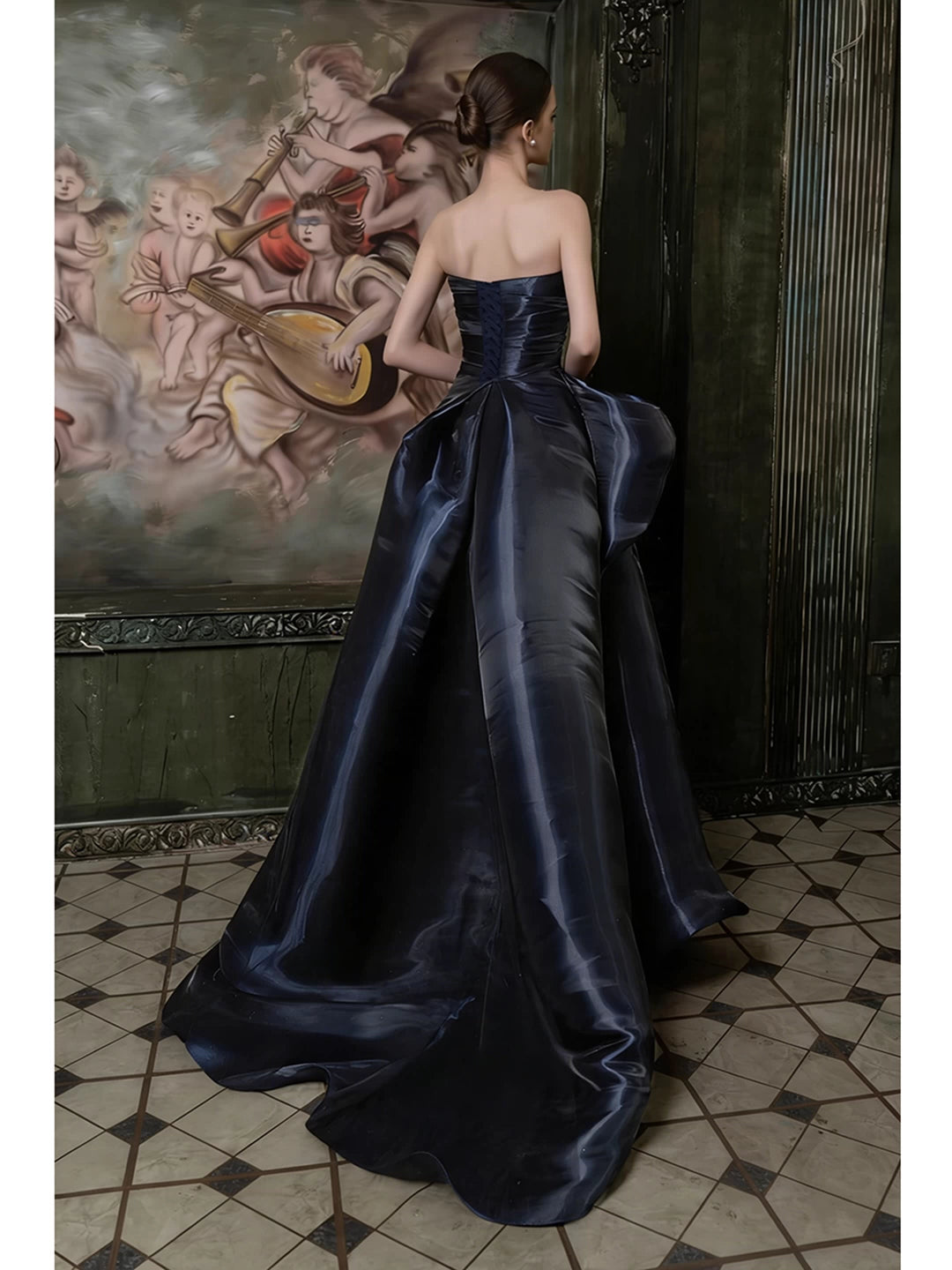 Simple Mermaid Navy Blue Strapless With Pleated Prom Dresses Inspiration Long Party Night Evening Gowns 19th Birthday Outfits AB2268