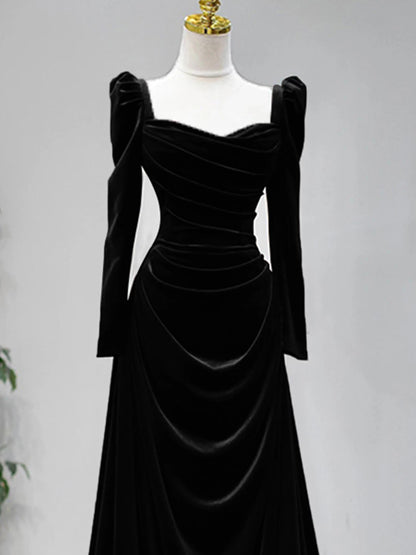 Modest Mermaid Sweetheart Burgundy Velvet Long Sleeves Prom Dresses Inspiration Party Dress Princess Graduation Dress AU267