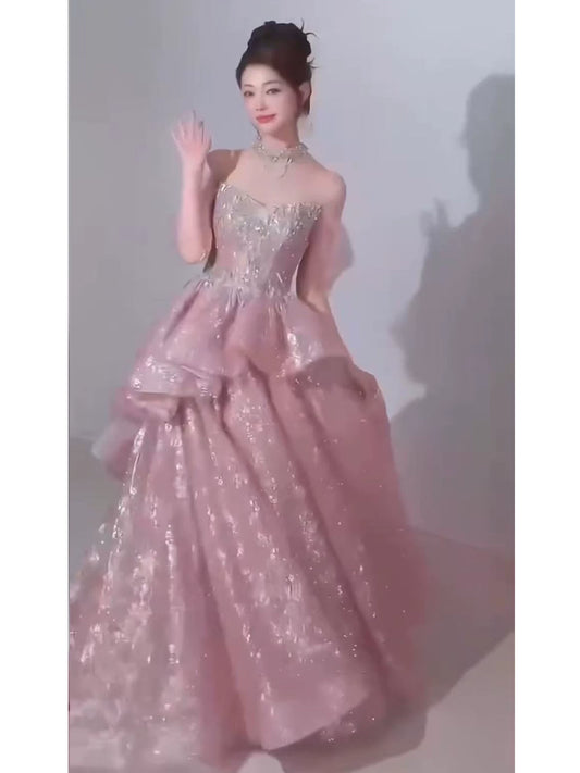 Sparkly A Line 2026 Strapless Pink Sequins Prom Dresses Inspiration Long Party Night Evening Gowns 19th Birthday Outfits AB2266