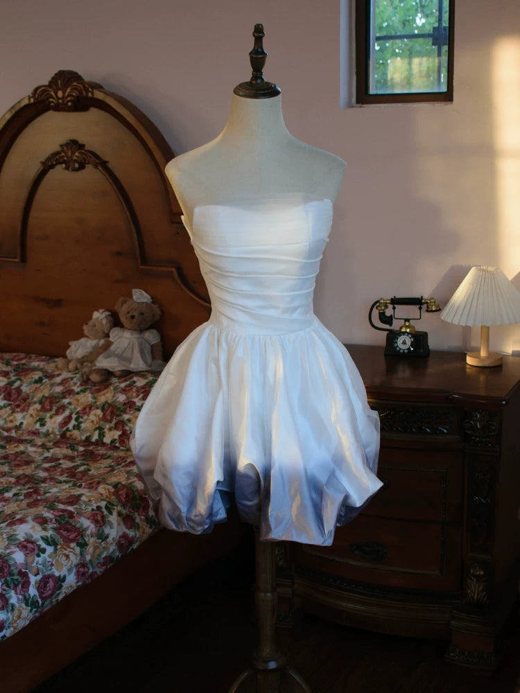 Vintage Ball Gown Strapless White Ombre Blue Satin Short Cocktail Dress 16th Birthday Outfits Homecoming Dresses Night Party Gown AB2383