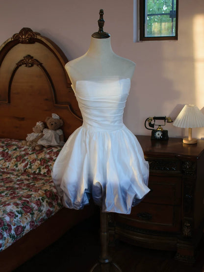 Vintage Ball Gown Strapless White Ombre Blue Satin Short Cocktail Dress 16th Birthday Outfits Homecoming Dresses Night Party Gown AB2383