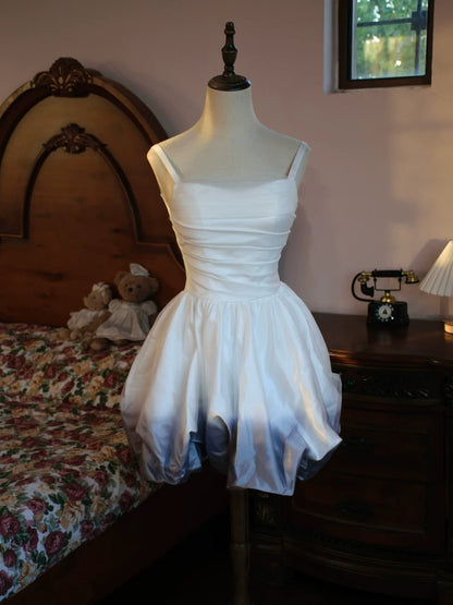 Vintage Ball Gown Strapless White Ombre Blue Satin Short Cocktail Dress 16th Birthday Outfits Homecoming Dresses Night Party Gown AB2383