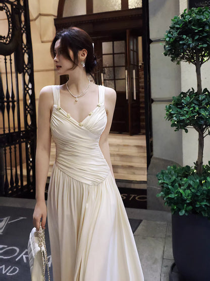 Modest A line Straps Ivory Satin Long Evening Dresses Wedding Guest Dress 20th Birthday Outfits AB2496