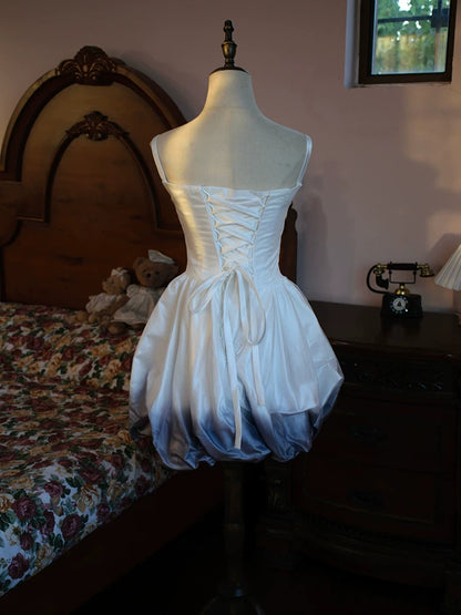 Vintage Ball Gown Strapless White Ombre Blue Satin Short Cocktail Dress 16th Birthday Outfits Homecoming Dresses Night Party Gown AB2383