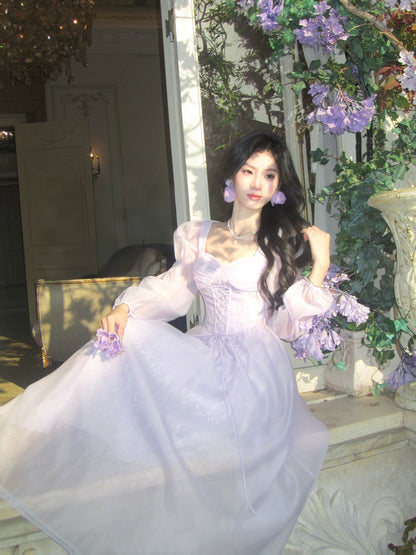 Modest A line Sweetheart Lilac Chiffon Ankle Length Long Sleeves Prom Dresses Wedding Guest Dress 20th Party Birthday Outfits AB2439