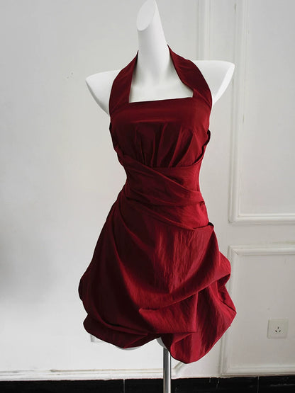 Vintage Ball Gown Halter Pink Short Cocktail Dress 16th Birthday Outfits Homecoming Dresses Night Party Gown AB2371