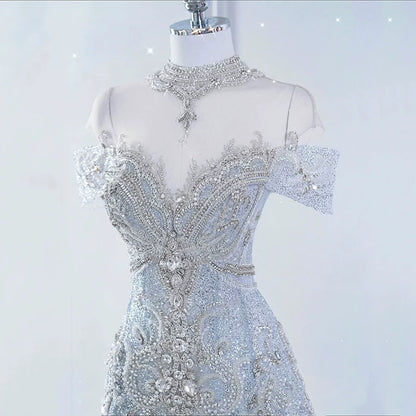 Sparkly Mermaid Evening Dress Off The Shoulder Sequins Prom Dress Long Party Dress 21st Birthday Outfits AB2321