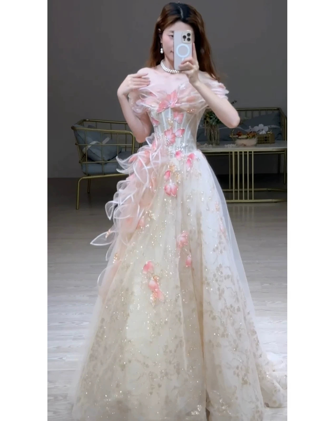 Princess Ball Gown Off The Shoulder Tulle Pink Prom Dresses Inspiration Long Party Night Gowns 20th Birthday Outfits AB2236