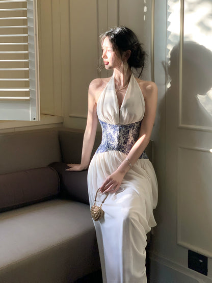 Modest A Line Halter Chiffon Slit Prom Dresses Wedding Guest Dress 20th Birthday Outfits AB2455
