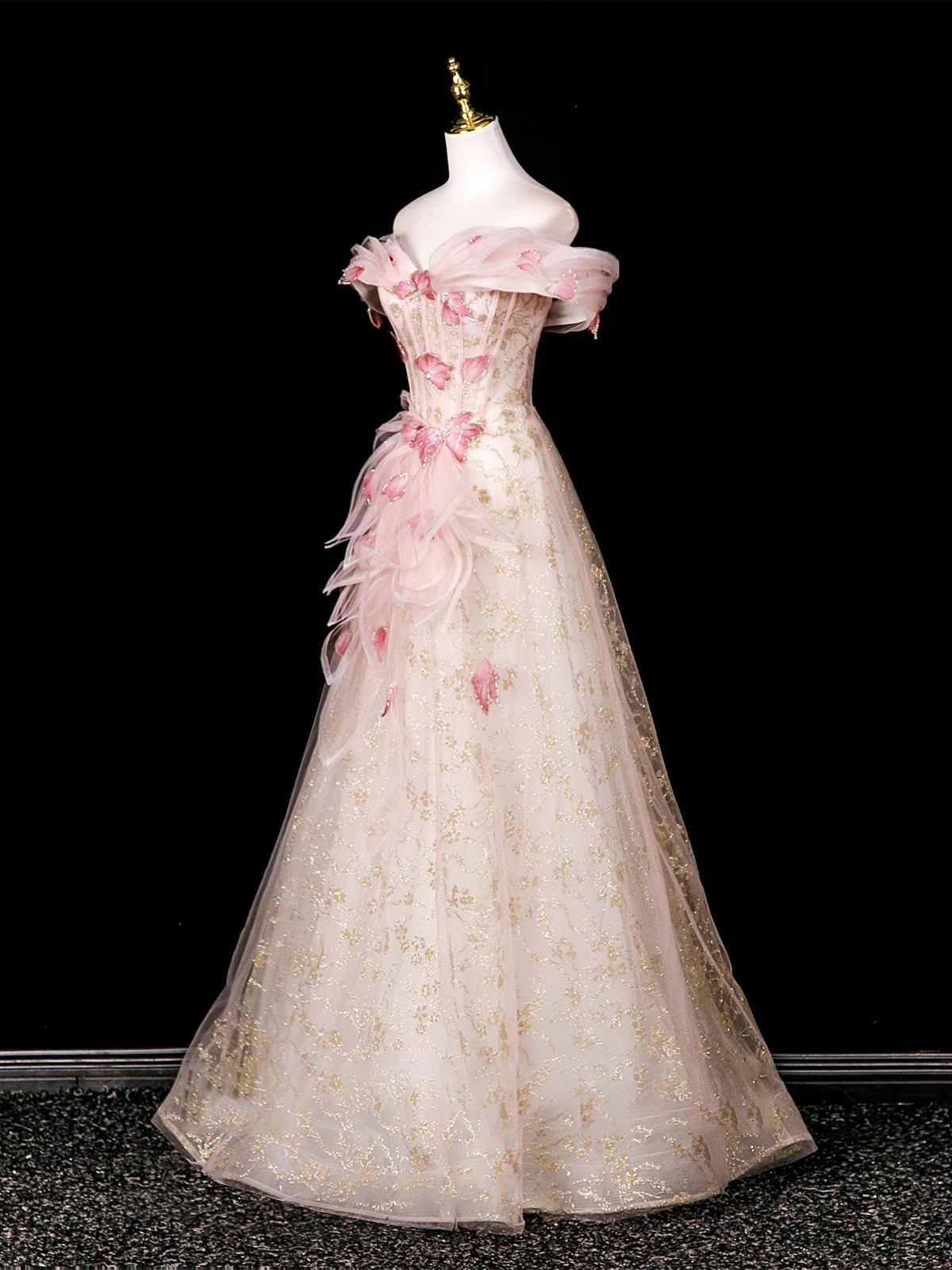 Princess Ball Gown Off The Shoulder Tulle Pink Prom Dresses Inspiration Long Party Night Gowns 20th Birthday Outfits AB2236