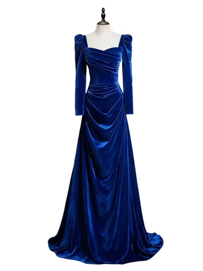 Modest Mermaid Sweetheart Burgundy Velvet Long Sleeves Prom Dresses Inspiration Party Dress Princess Graduation Dress AU267