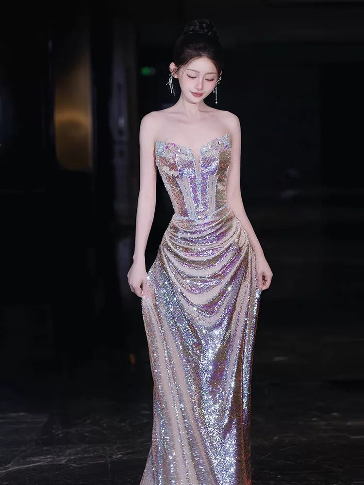 Sparkly Mermaid Strapless Sequins With Beaded Bodice Prom Dresses Inspiration Long Party Night Gowns 20th Birthday Outfits AB2249