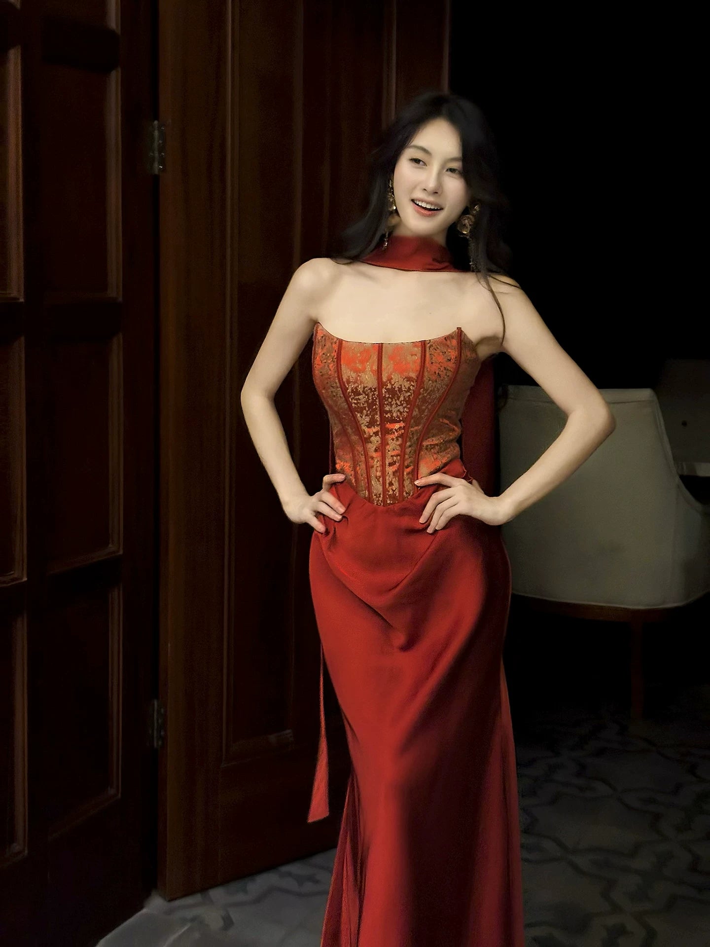 Classy Mermaid Spaghetti Strap Burgundy Satin Ankle Length Pleated Prom Dress Aesthetic Graduation Birthday Outfits N096
