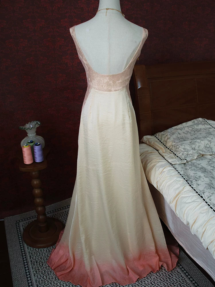 Vintage 1960s Mermaid V Neck Pink With Flowers Lace Prom Dresses Inspiration Long Party Evening Dress 18th Birthday Outfits AB2380