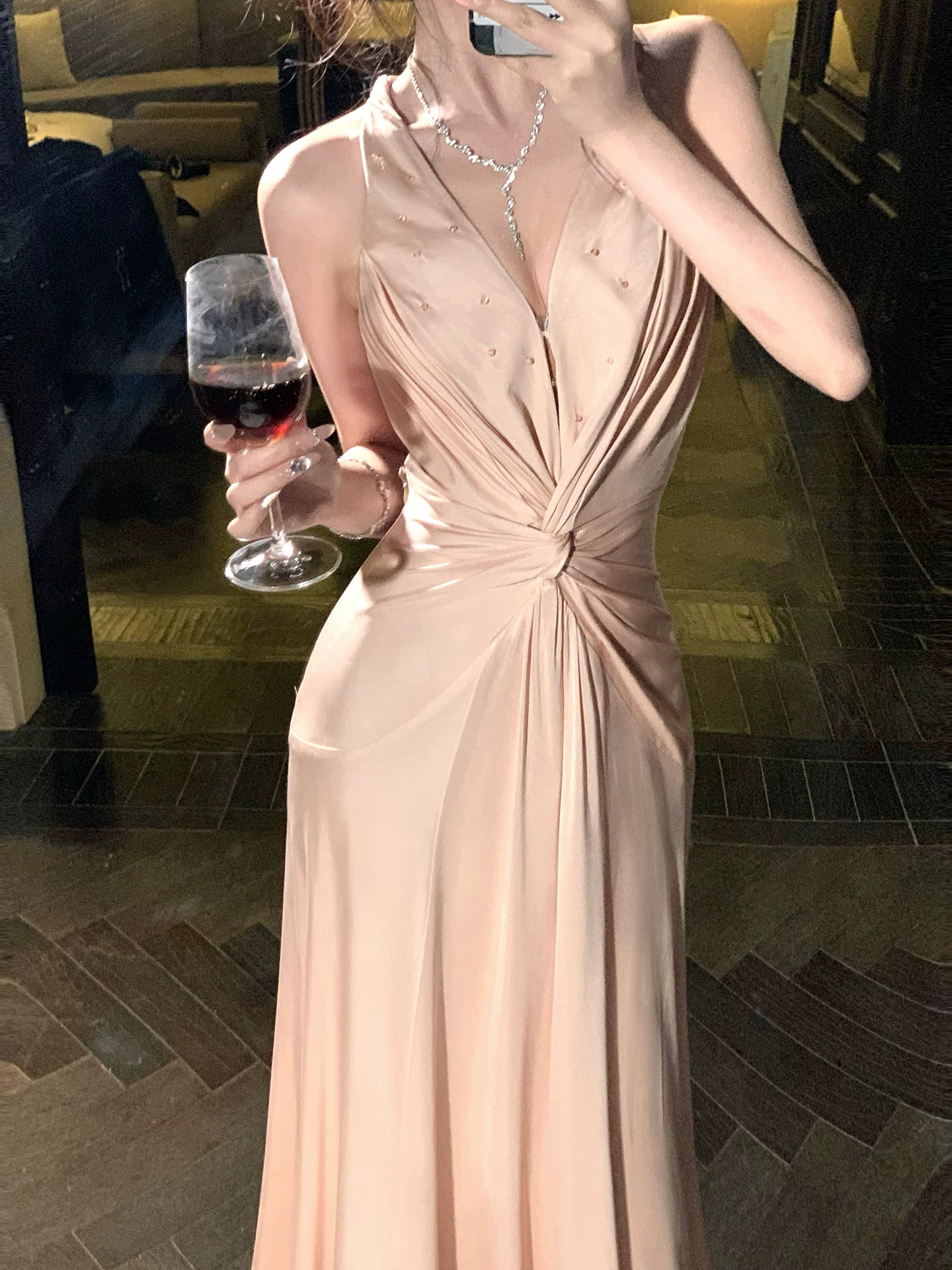 Modest A Line Halter Pink Satin Backless Prom Dresses Wedding Guest Dress 20th Birthday Outfits AB2458