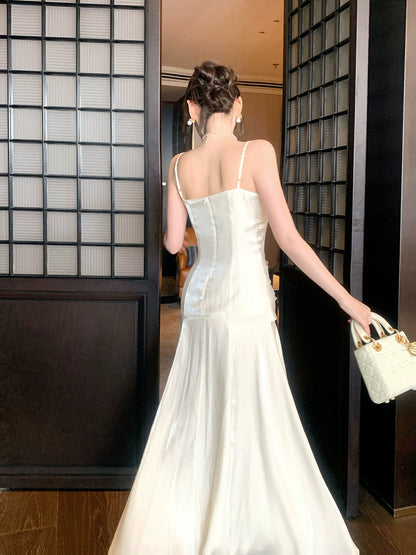 Elegant A line Spaghetti Straps Ivory With Pleated Sleeveless Long Prom Dresses 16th Nigh Party Birthday Outfits AB2441
