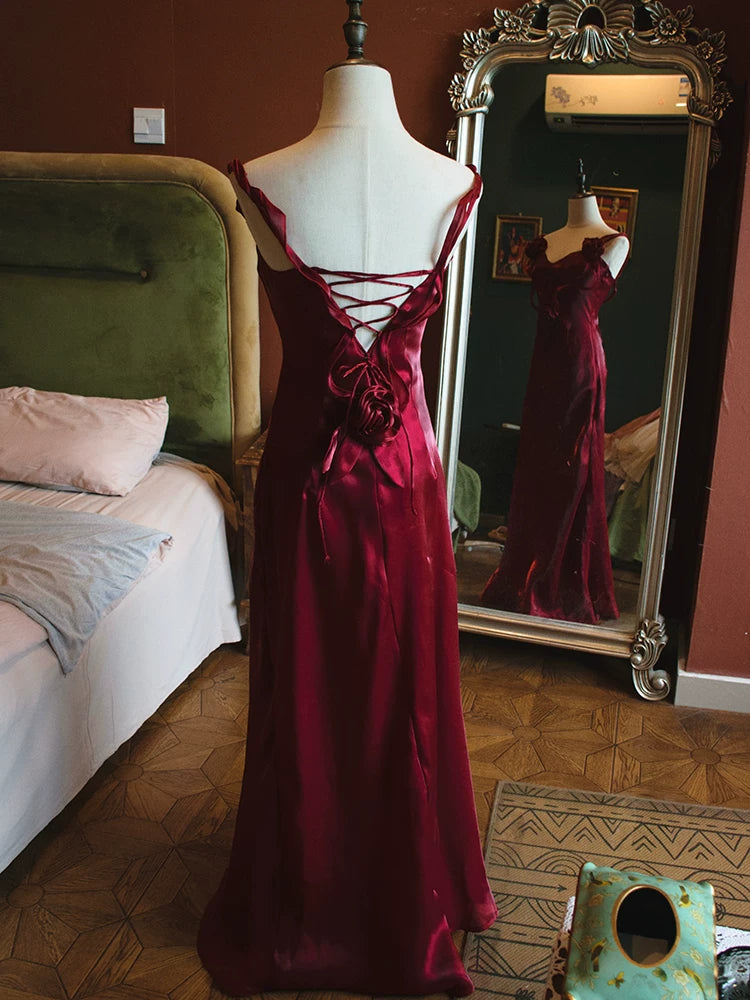 Vintage 1950s Mermaid V Neck Burgundy Prom Dresses Inspiration Long Party Evening Dress 18th Birthday Outfits AB2377