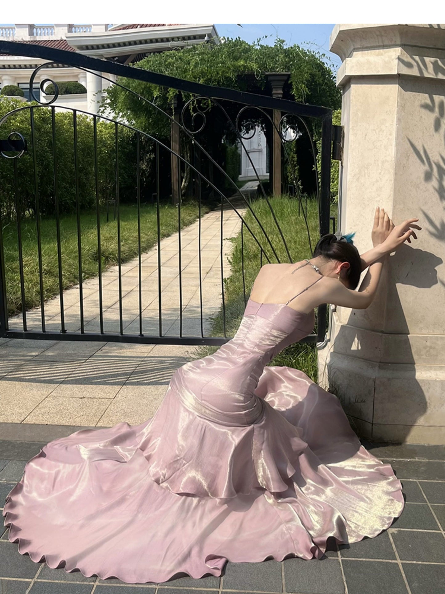Modest Mermaid Spaghetti Straps Pink Long Prom Dresses High School Teens Senior Graduation Dance Party Dress Outfits AB2512