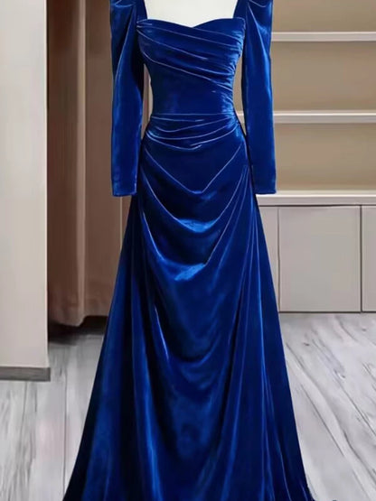 Modest Mermaid Sweetheart Burgundy Velvet Long Sleeves Prom Dresses Inspiration Party Dress Princess Graduation Dress AU267