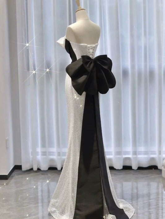 Elegant Mermaid Strapless White Sequins Prom Dresses Inspiration Long Party Evening Dress 19th Birthday Outfits AB2306