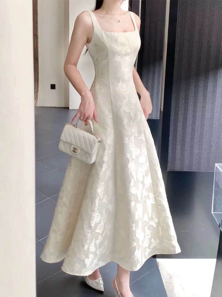 Simple A Line Square Neck White Satin Ankle Length Prom Dresses 17th Nigh Party Birthday Outfits AB2505