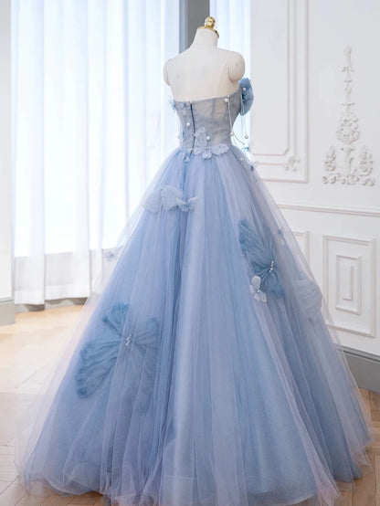 Elegant Ball Gown Sweetheart Blue Tulle Long Prom Dresses Formal Party Dress Prom Gown AB2318