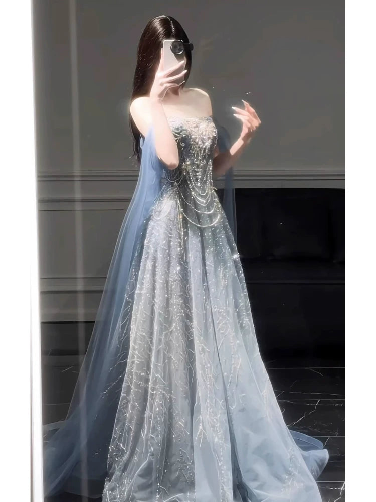 Sparkly A line Off The Shoulder Sequins Long Prom Dress Fashion Aesthetic For Teens Formal Dresses Party Outfits Prom Gown AB2229