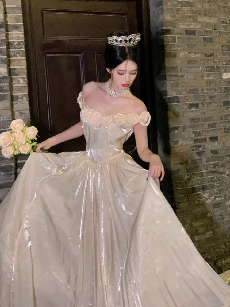 Princess Ball Gown Off The Shoulder Champagne Prom Dresses Inspiration Long Party Night Gowns 18th Birthday Outfits AB2231