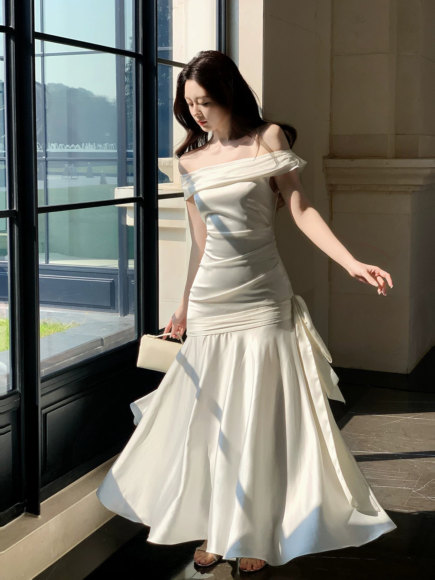 Elegant Mermaid Off The Shoulder White Long Prom Dresses 16th Nigh Party Birthday Outfits AB2452
