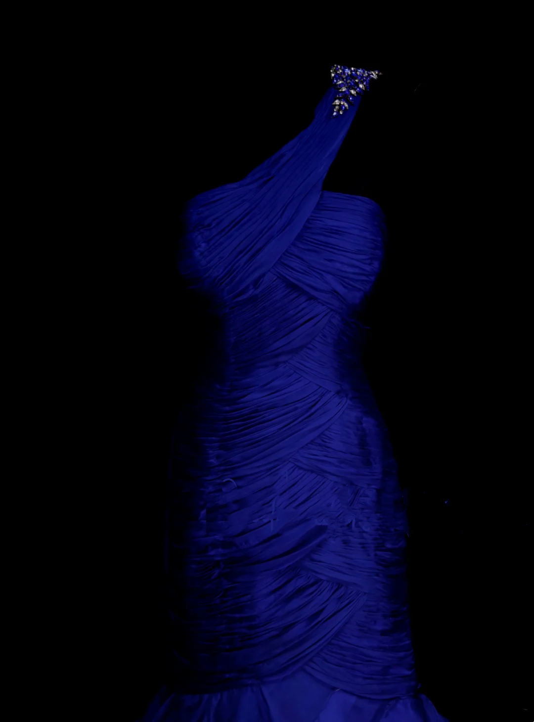 Mermaid One Shoulder Royal Blue Tulle With Pleated Ruched Long Prom Dresses Party Dress For Women OB002