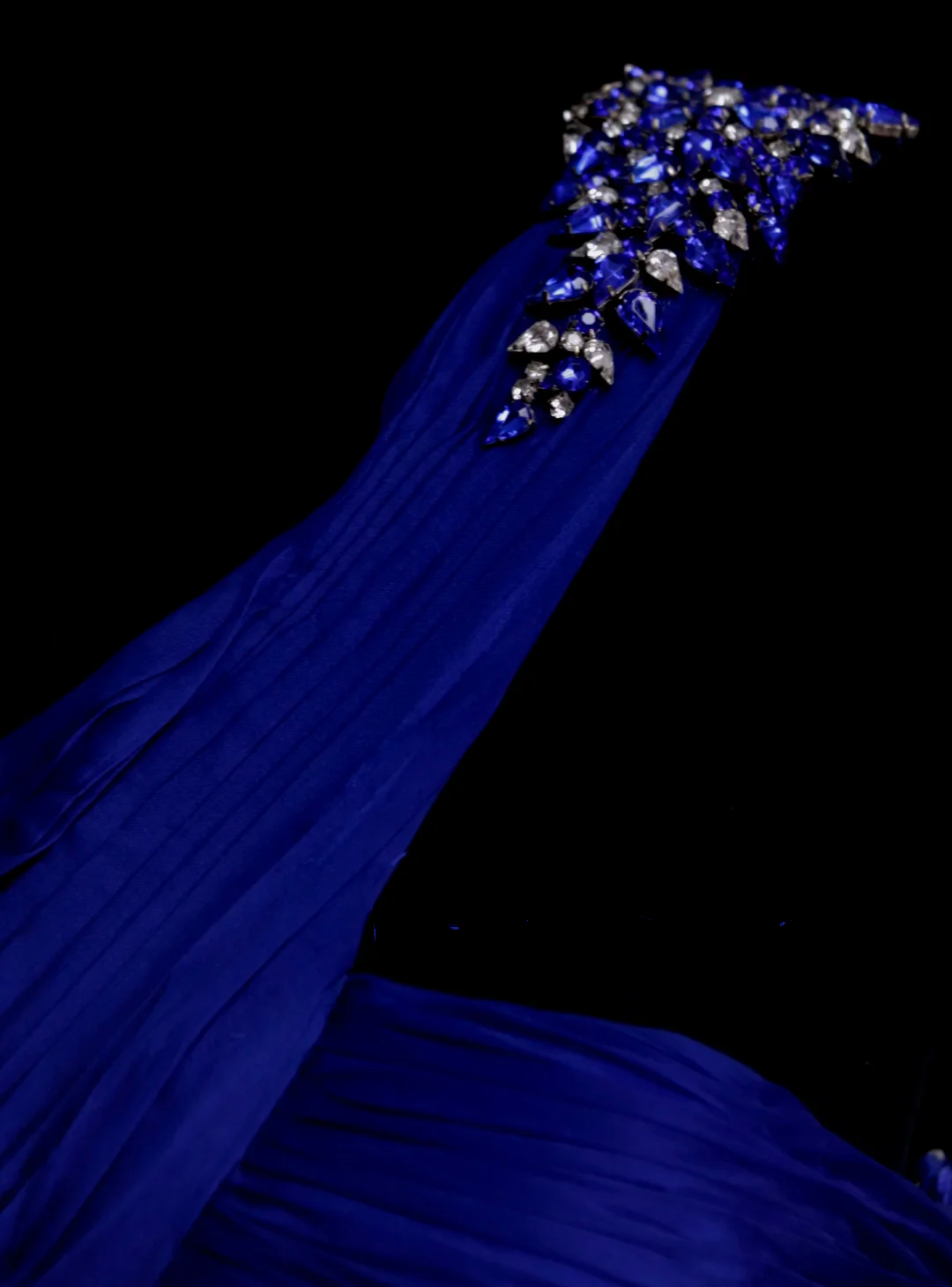 Mermaid One Shoulder Royal Blue Tulle With Pleated Ruched Long Prom Dresses Party Dress For Women OB002
