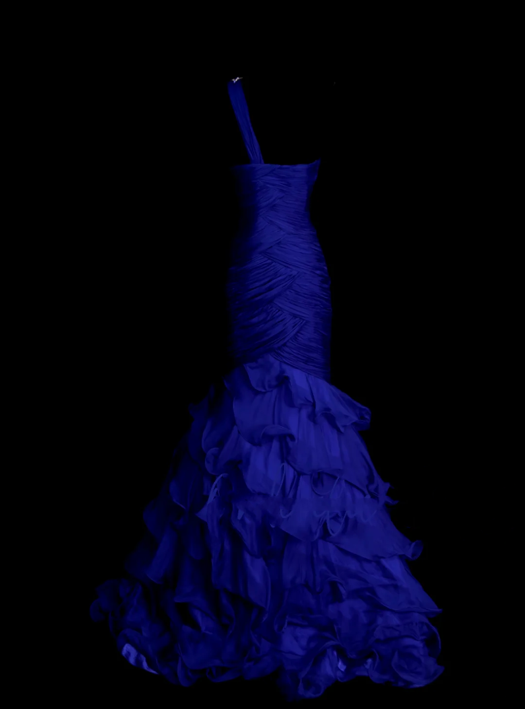 Mermaid One Shoulder Royal Blue Tulle With Pleated Ruched Long Prom Dresses Party Dress For Women OB002