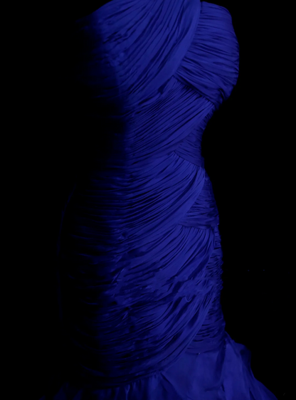 Mermaid One Shoulder Royal Blue Tulle With Pleated Ruched Long Prom Dresses Party Dress For Women OB002