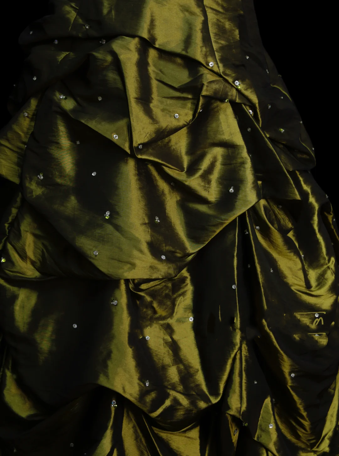 Charming Ball Gown Strapless Olive Green Taffeta With Beadings Long Prom Dresses Party Dress For Women OB003