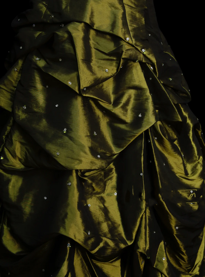 Charming Ball Gown Strapless Olive Green Taffeta With Beadings Long Prom Dresses Party Dress For Women OB003