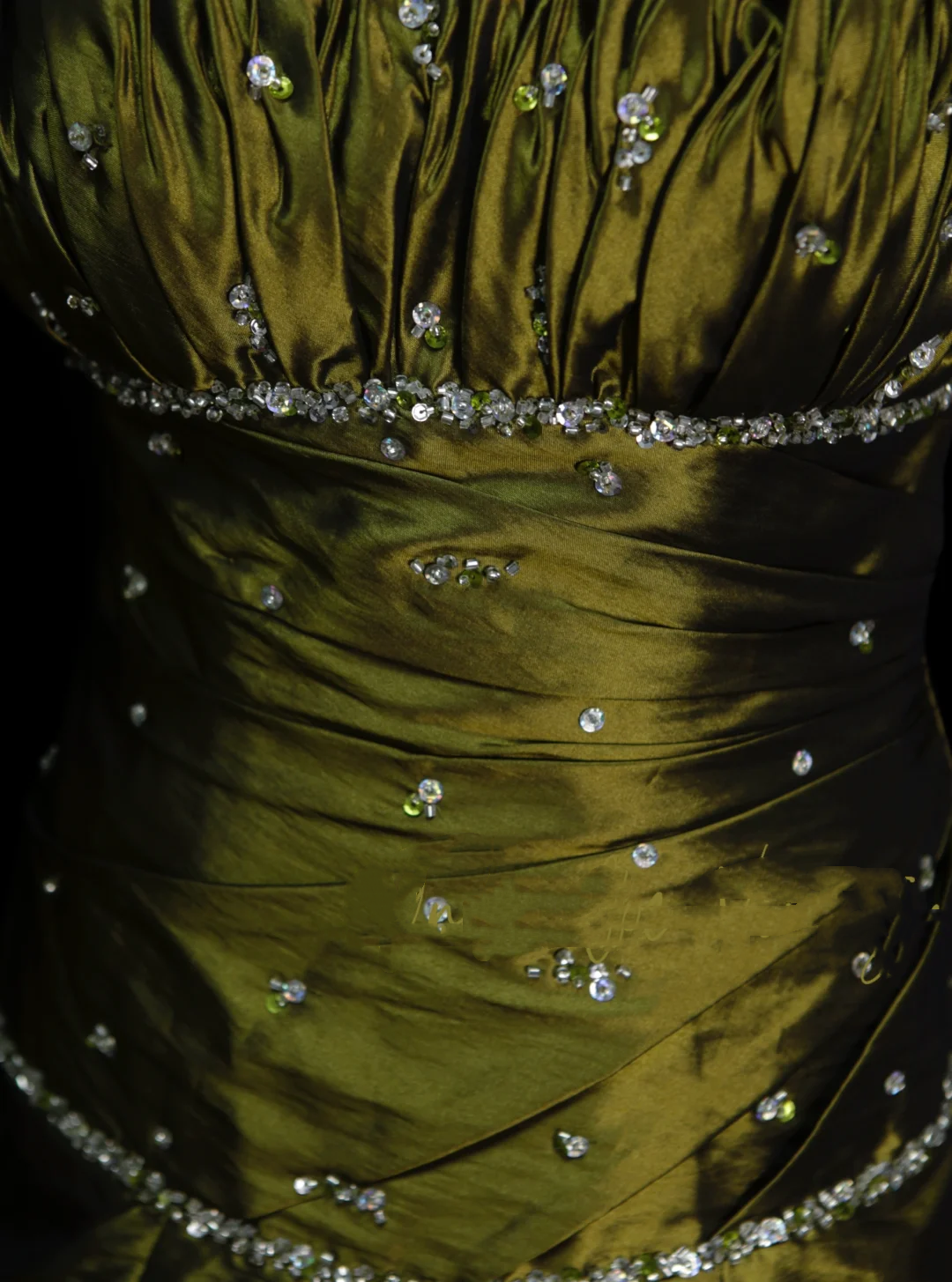 Charming Ball Gown Strapless Olive Green Taffeta With Beadings Long Prom Dresses Party Dress For Women OB003
