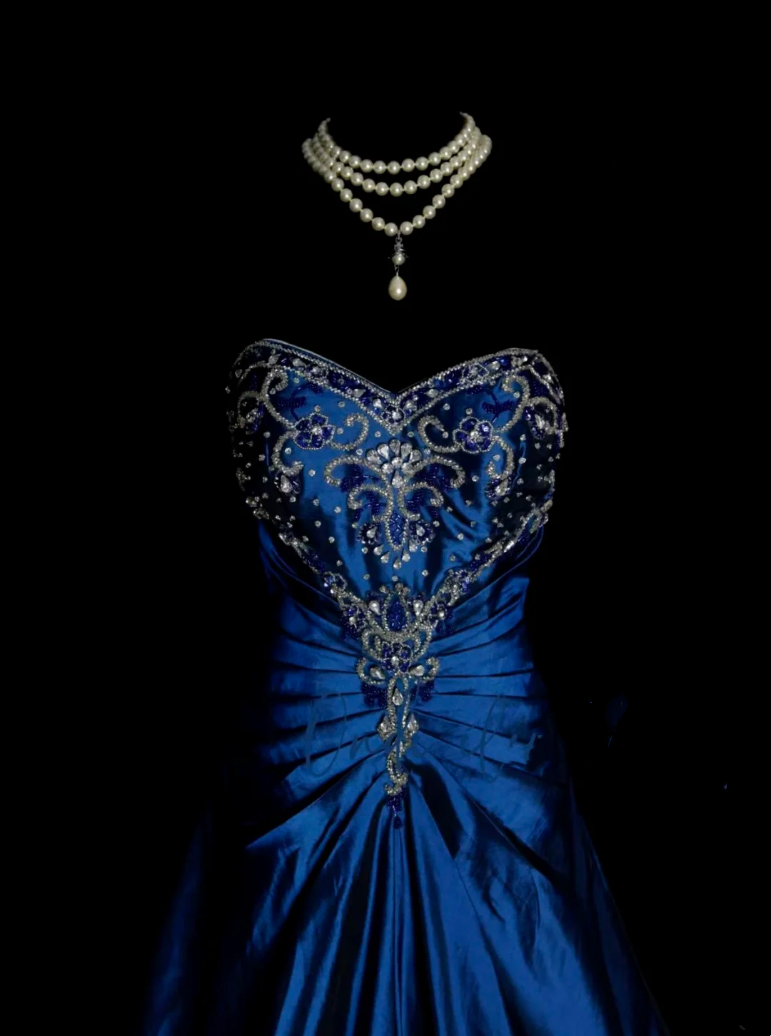 Classy Ball Gown Sweetheart Royal Blue Taffeta With Gold Beadings Long Prom Dresses Trendy Party Dress For Women OB007