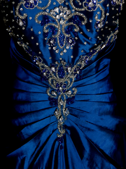 Classy Ball Gown Sweetheart Royal Blue Taffeta With Gold Beadings Long Prom Dresses Trendy Party Dress For Women OB007