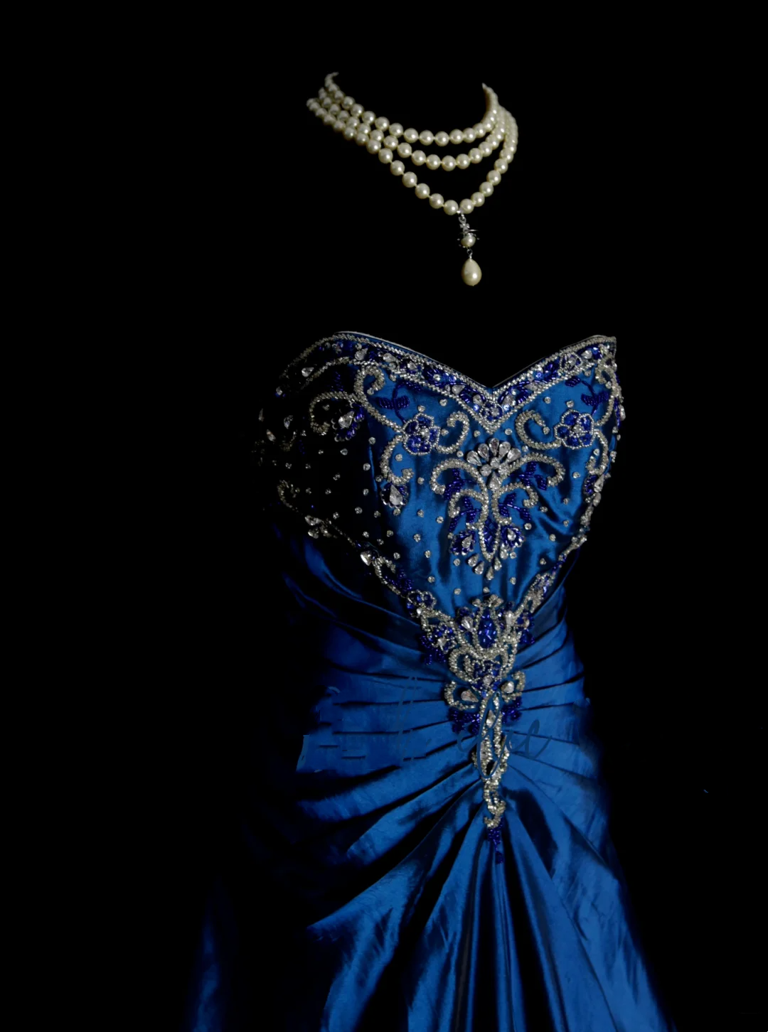 Classy Ball Gown Sweetheart Royal Blue Taffeta With Gold Beadings Long Prom Dresses Trendy Party Dress For Women OB007