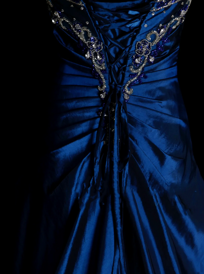 Classy Ball Gown Sweetheart Royal Blue Taffeta With Gold Beadings Long Prom Dresses Trendy Party Dress For Women OB007