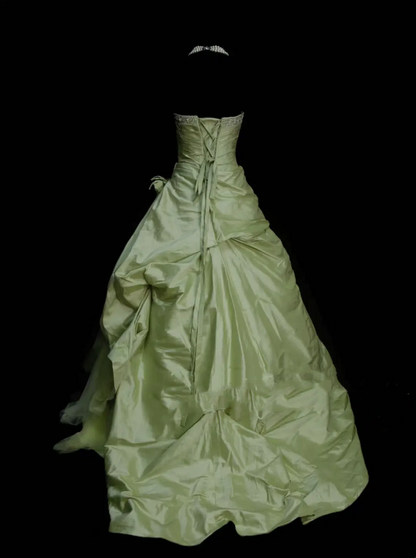 Unique Ball Gown Strapless Sage Green Tulle Satin With Multi Layered Long Quinceanera Dresses Sweet 15 16 Birthday Outfits Gown OB011