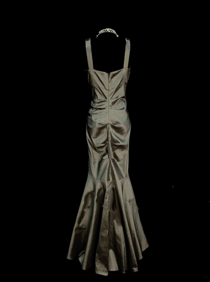Simple Mermaid High Neck Green Satin Long Prom Dress Ideas With Pleated Formal Party Dress Inspo For Women OB013