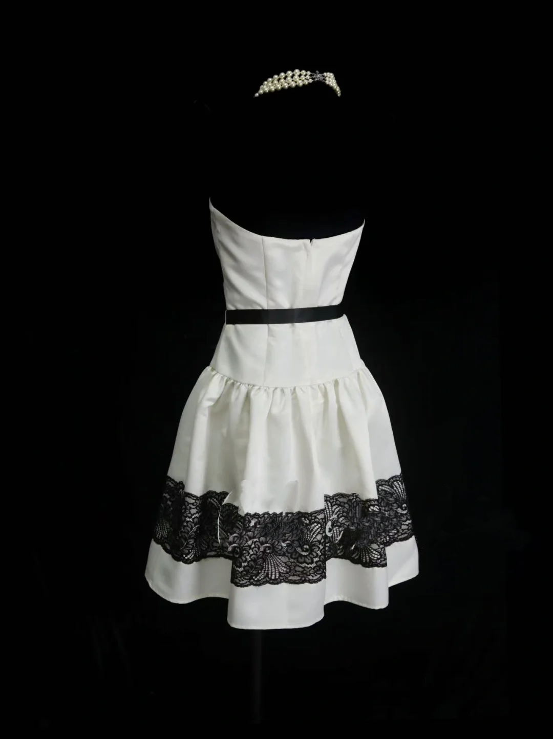 Cute Ball Gown Strapless White Satin With Black Lace Short 18th Birthd – RubyFashionDress