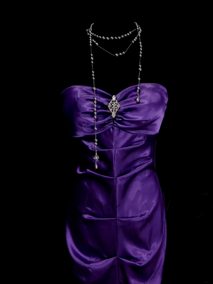 Simple Mermaid Sweetheart Grape Ruched Satin Long Prom Dress Ideas With Pleated Formal Party Dress Inspo For Women OB018