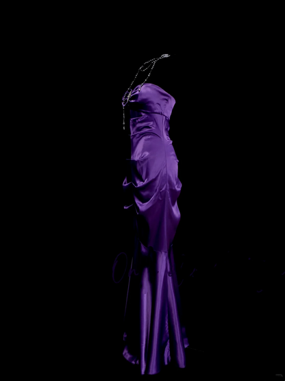 Simple Mermaid Sweetheart Grape Ruched Satin Long Prom Dress Ideas With Pleated Formal Party Dress Inspo For Women OB018