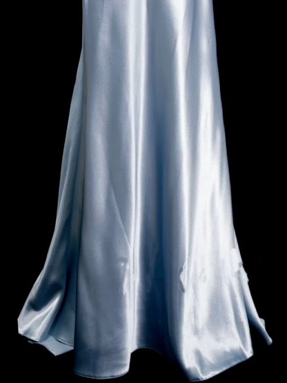 Simple Mermaid Halter Light Sky Blue Ruched Satin Long Prom Dress Ideas With Pleated Formal Party Dress Inspo For Women OB019