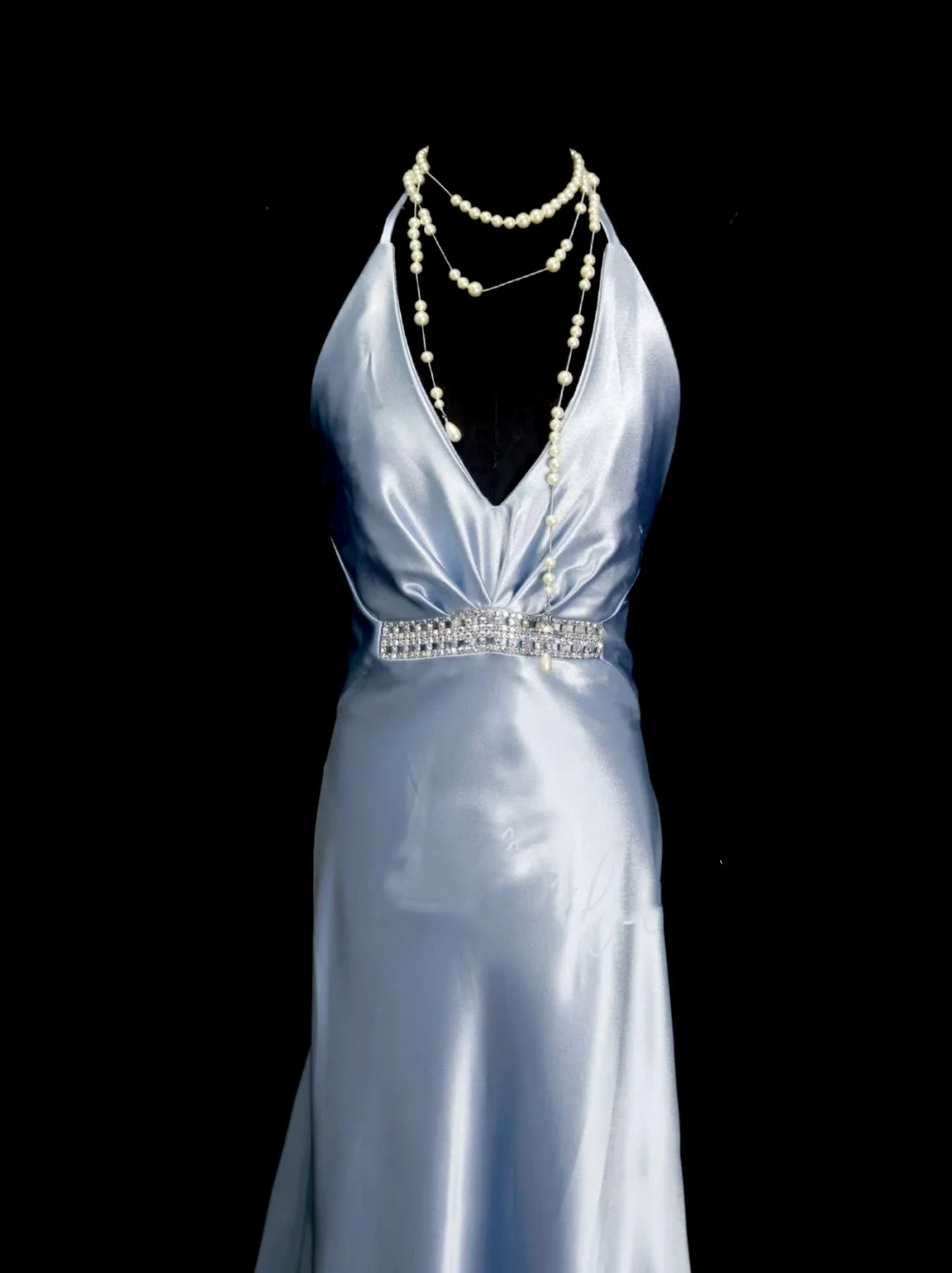 Simple Mermaid Halter Light Sky Blue Ruched Satin Long Prom Dress Ideas With Pleated Formal Party Dress Inspo For Women OB019