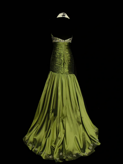 Classy Mermaid Sweetheart Olive Green Taffeta With Beadings Long Prom Dresses Trendy Party Dress For Women OB020