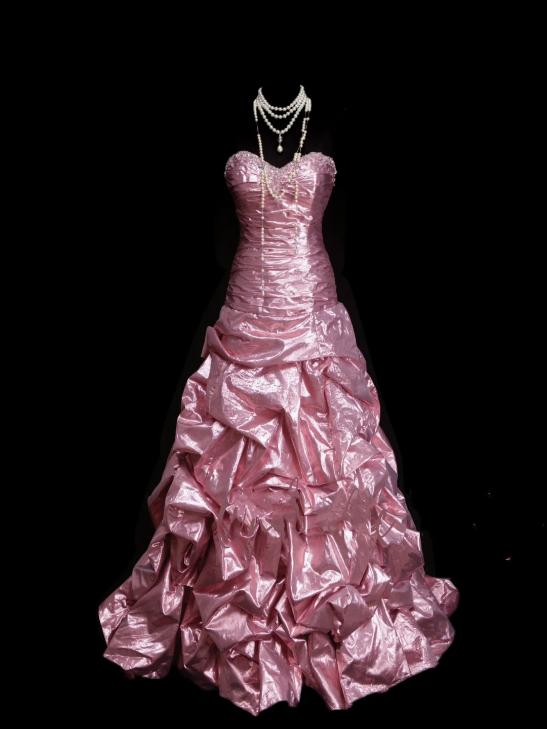 Classy Ball Gown Sweetheart Pink Organza With Beadings Layered Long Prom Dresses Trendy Party Dress For Women OB022