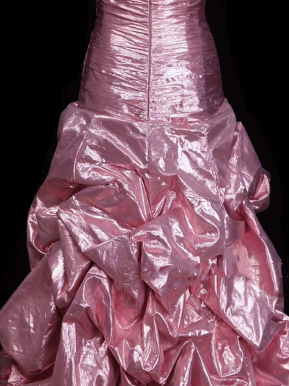 Classy Ball Gown Sweetheart Pink Organza With Beadings Layered Long Prom Dresses Trendy Party Dress For Women OB022